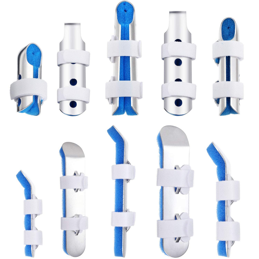 10 Pieces Finger Splint Metal Finger Support Finger Knuckle Immobilization with Soft Foam Inner Band and Protective Vent for Adults and Children, 3 Sizes (Blue) 10 Piece Set Blue - NewNest Australia