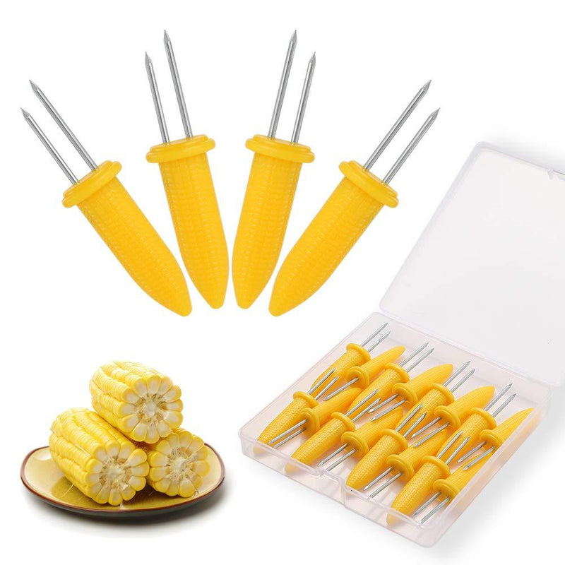 NewNest Australia - N / A Corn Holders Set, 20PCS Stainless Steel Corn Cob Holders, Corn on The Cob Skewers for BBQ, Durable Anti-Scald Corn on The Cob Holders with Storage Box for Home Cooking Forks 