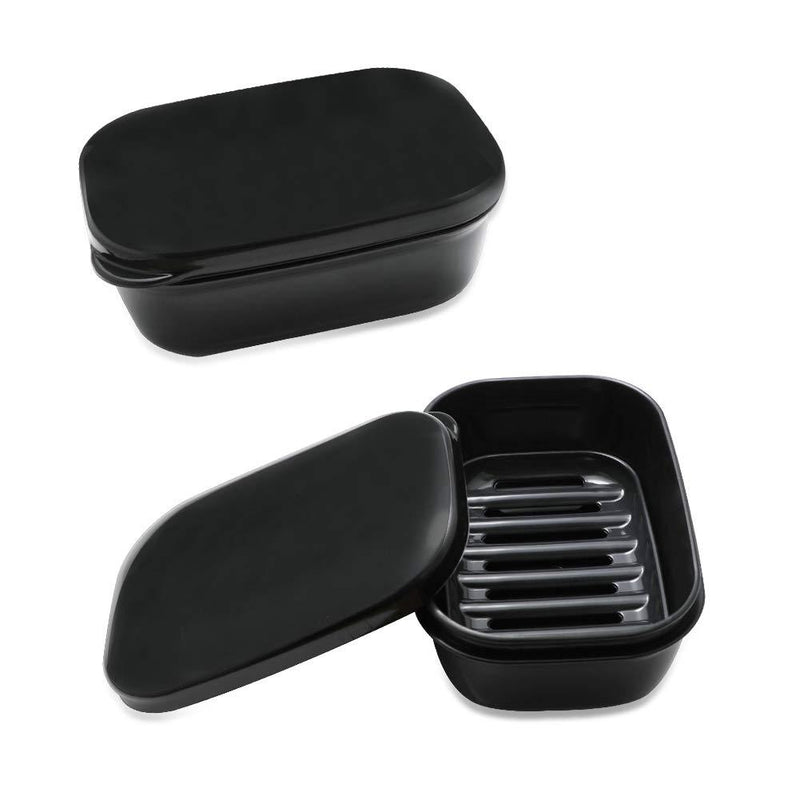 TANCANO Soap Dish Soap Box Soap Holder 2 Pack Soap Container for Shower, Waterproof Portable Soap Case Tray for Traveling, Car, Home, Outdoor, Camping, Gym (Black) Black - NewNest Australia