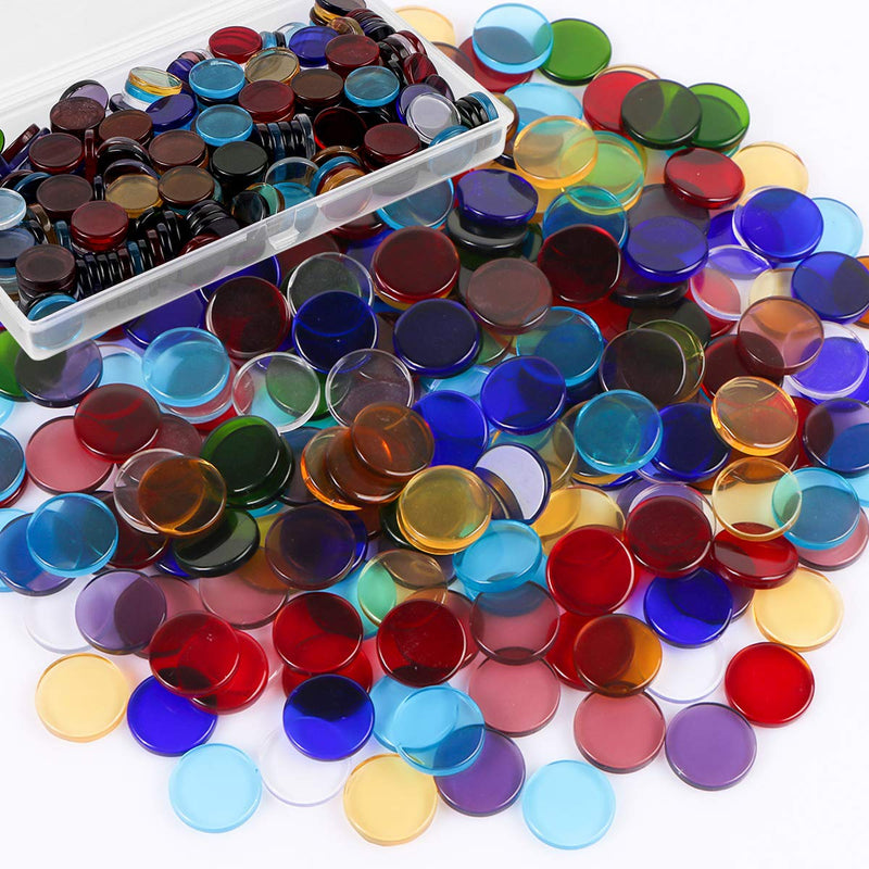 Aunifun Flat Glass Mosaic Tiles, 200 PCS Stained Transparent Glass Mosaic, Round Flat Gems for Home Decoration DIY Crafts - NewNest Australia