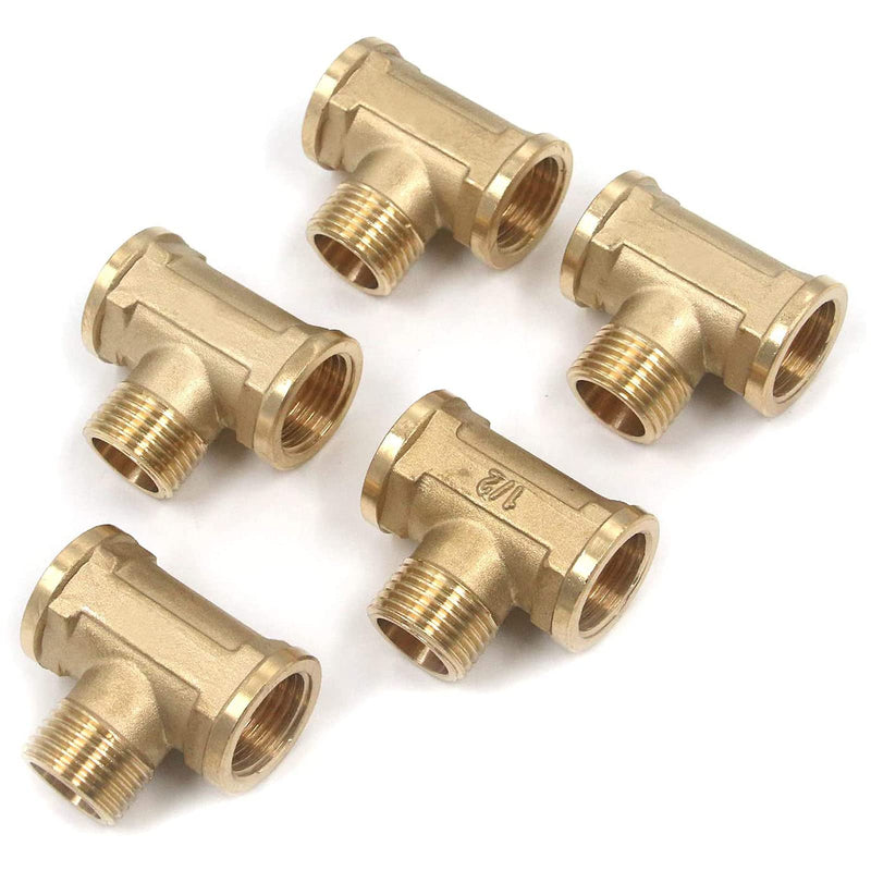 MY MIRONEY Brass Tee Pipe Fitting 1/2" NPT Female to 1/2" NPT Female to 1/2" NPT Male Thread 3 Way Pipe Tube Fitting T Shaped Connector Pack of 5 - NewNest Australia