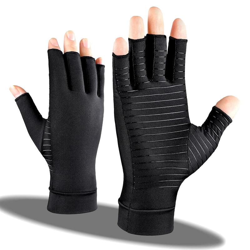 ITHW Copper Arthritis Compression Gloves Women Men Rheumatoid Arthritis Pain Relief Swelling Fingerless Compression Gloves for Computer Typing and Dailywork of Hands joint Support (S) Fingerless-Black Small (1 Pair) - NewNest Australia