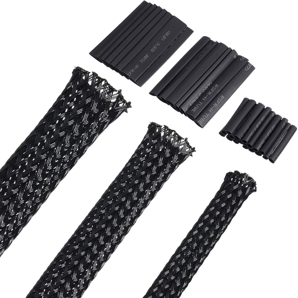 50ft PET Expandable Braided Cable Sleeve, Wire Sleeving with 127 Pieces Heat Shrink Tube for Audio Video and Other Home Device Cable Automotive Wire (1/2 Inch, 1/4 Inch, 3/8 Inch, Black) 1/2 Inch, 1/4 Inch, 3/8 Inch - NewNest Australia