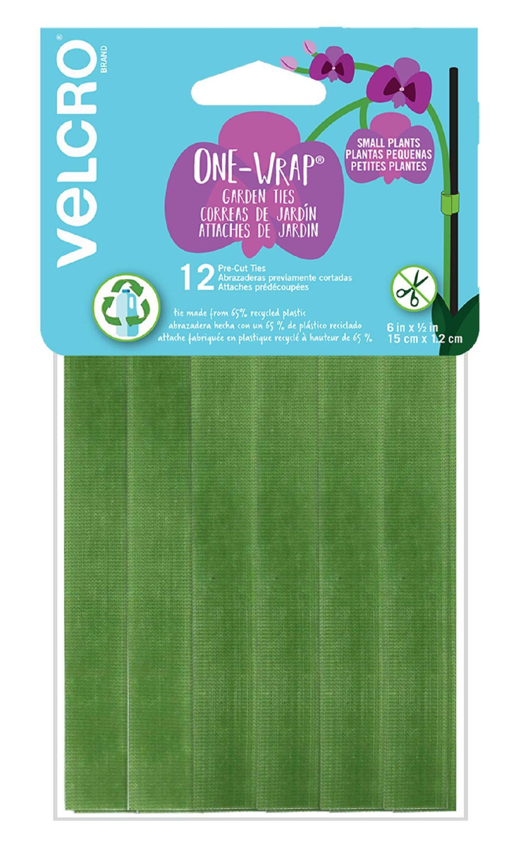 VELCRO Brand VEL-30087-AMS ONE-WRAP Ties Starter Pack for Container Gardens or Houseplants, 12pcs, Pre-Cut, 6 in x 1/2 in, Green-Recycled Plastic Green - Recycled Plastic - NewNest Australia