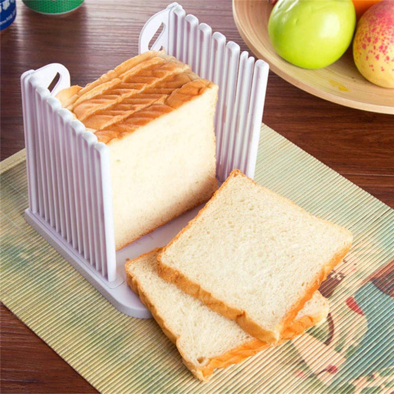 Adjustable Toast Slicer Toast Cutting Guide for Homemade Bread, Plastic Bread Slicer Loaf for Slicing Bread Foldable Kitchen Baking Tools (White) - NewNest Australia