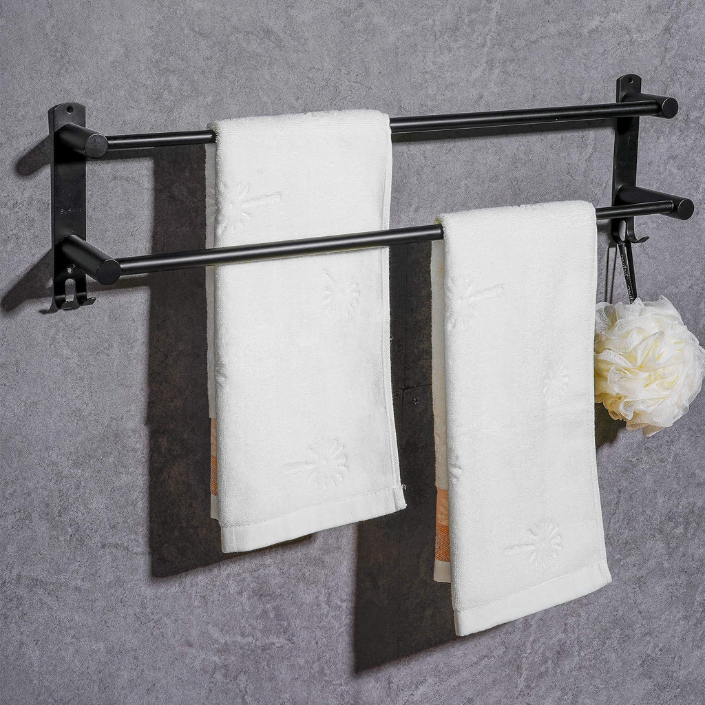 Towel Bar Adjustable Towel Rack with Wall-Mounted Retractable Stainless Steel Towel Rack Saving Space in Kitchen Bathroom and Toilet (2bar Towel Rack Black) 2bar towel rack black - NewNest Australia