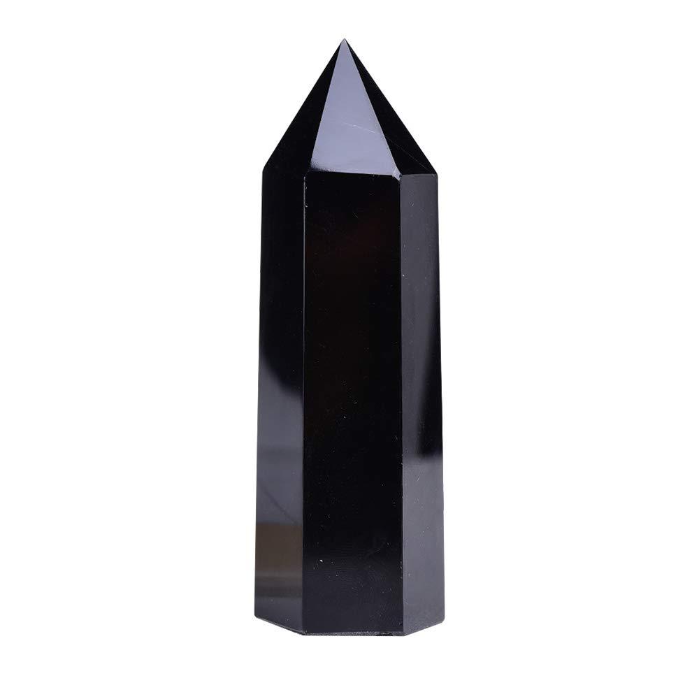 NewNest Australia - Runyangshi Large Natural Black Obsidian Healing Crystal Wand, 3.9"-4.3" (10-11cm) Crystal Tower 6 Faceted Single Point Crystal Prism Wand Natural Stones for Healing Meditation Reiki Chakra Therapy 3.9"-4.3" (10-11cm) 