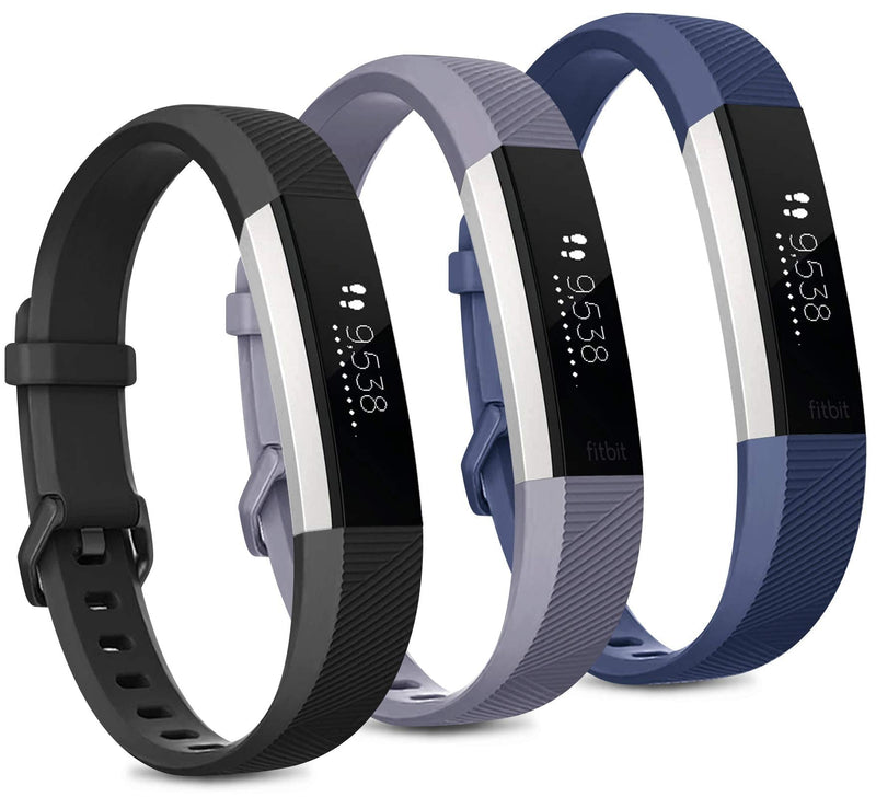 Pack 3 Replacement Band Compatible for Fitbit Alta Bands/Fitbit Alta HR Bands, Adjustable Replacement Soft Silicone Sport Bands for Woman and Men (Large, Black+Grey+Navy Blue) Large - NewNest Australia