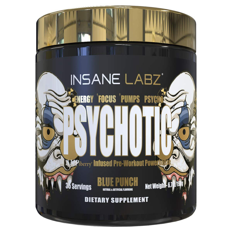 Insane Labz Psychotic Gold, High Stimulant Pre Workout Powder, Extreme Lasting Energy, Focus, Pumps and Endurance with Beta Alanine, DMAE Bitartrate, Citrulline, NO Booster, 35 Srvgs, Blue Punch - NewNest Australia