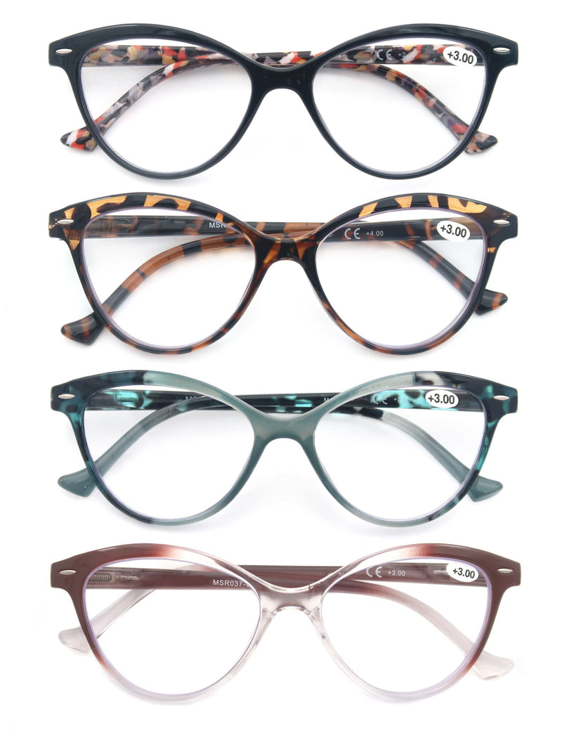 HEEYYOK Women Reading Glasses 4-Pack Cateye Readers Glasses Reading Comfort Spring Hinge (1.0, 4 Mix Color) 4 Pack Mix Color 1.0 x - NewNest Australia