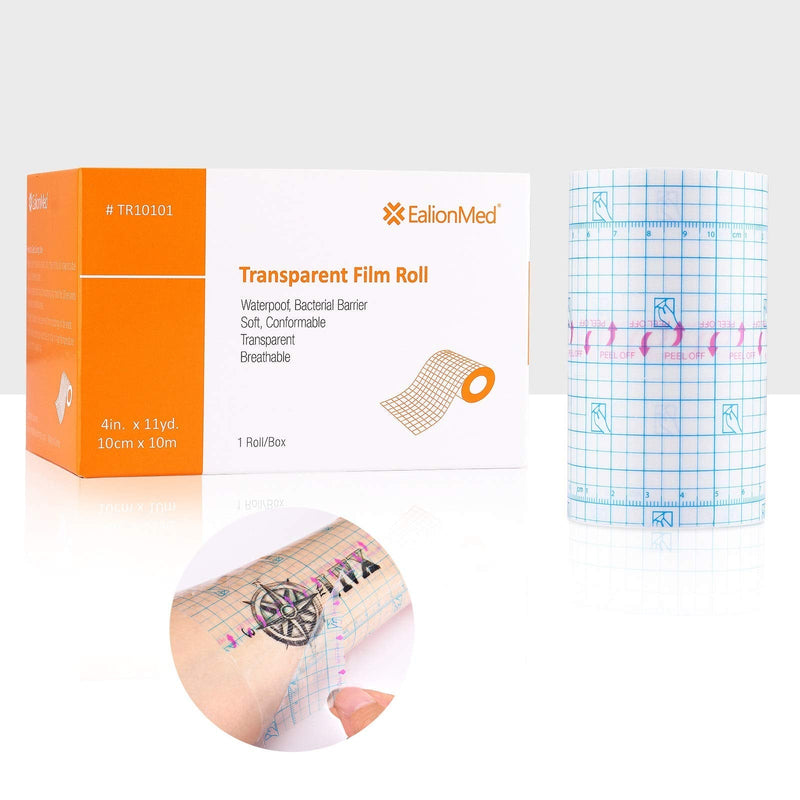 Tattoo Aftercare Bandage, Transparent Film Dressing Roll, Transparent Adhesive Bandage, 4in x 11yd, Shower Shield Dressing, Second Skin Waterproof,Soft, Conformable & Breathable by EalionMed - NewNest Australia