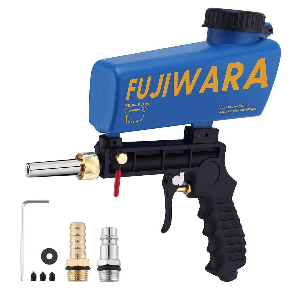 FUJIWARA Sand Blaster Gun Kit, Sandblaster with 2 Replaceable Tips Quick Connect, Works with All Blasting Abrasives–Professional Handheld Machine for Metal Rust Remove, Blue - NewNest Australia