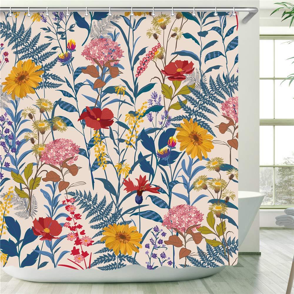 Stacy Fay Shower Curtain, Floral Shower Curtains Set with 12 Hooks, Waterproof Fabric Bathroom Curtain, Decorative Watercolor Multicolor Florals and Leaves, 72 x 84'' 72'' x 84'' - NewNest Australia