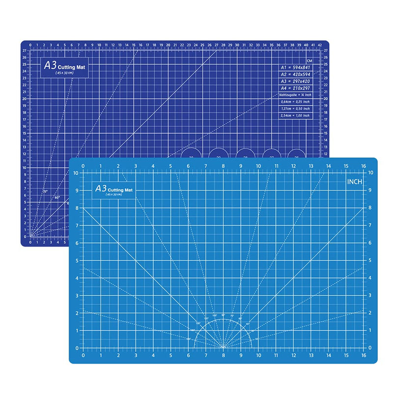 Headley Tools 12 x 18 Inch Self Healing Cutting Mat, Durable Non-Slip Rotary Cutting Mat Double Sided 5-Ply Gridded A3 Cutting Board for Craft, Fabric, Quilting, Sewing, Scrapbooking Project, Blue Light Blue/Dark Blue - NewNest Australia