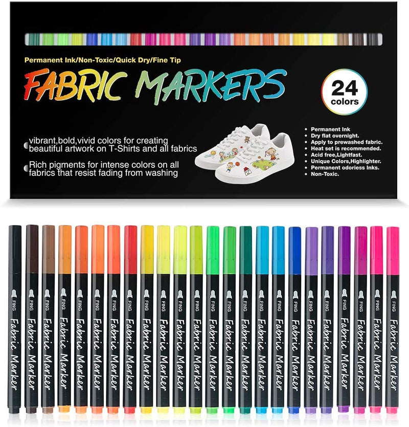 Fabric Markers, Permanent for Clothes, Shoes, Canvas Bags, Baby Bibs, Onesies, 24 Colors Fabric Paint Pens, Permanent, No Bleed and Washable - NewNest Australia