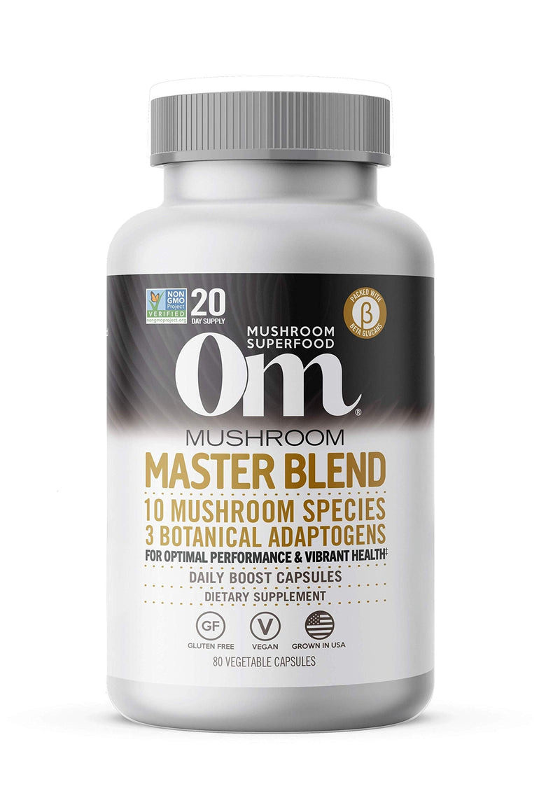 Om Mushroom Superfood Master Blend Mushroom Capsules Supplement, 80 Count, 20 Servings, 10 Mushroom Complex, Lions Mane, Chaga, Cordyceps, Reishi Extract Adaptogens for Vibrant Health, Immune Support Master Blend Capsules 80 Count (Pack of 1) - NewNest Australia