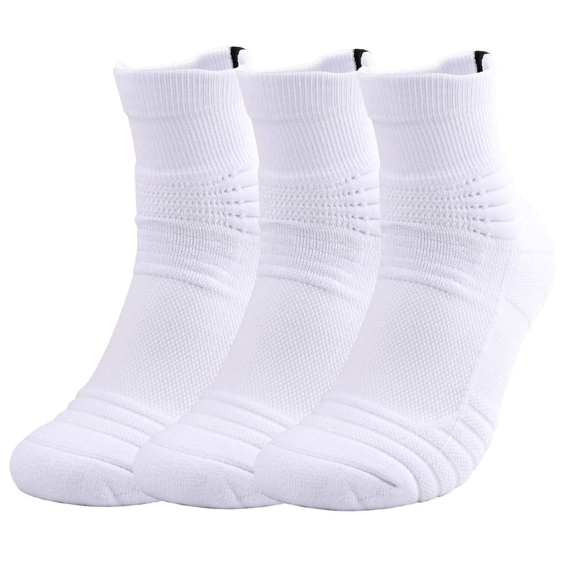 Elite Basketball Socks, Cushioned Athletic Sports Crew Socks for Men Boy Women Girl 3 Pairs White-zt-a - NewNest Australia