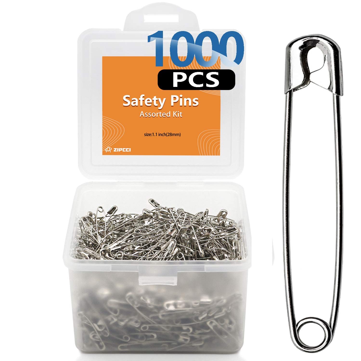 1000 Pcs ZIPCCI 1.1 inch Safety Pins,Small Safety Pins, Mini Safety Pins  Small, Nickel Plated