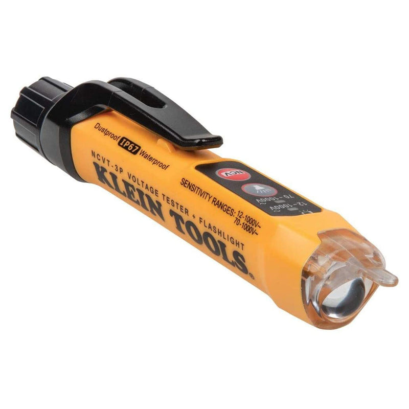 Klein Tools NCVT3P Dual Range Non Contact Voltage Tester, 12 - 1000V AC Pen, Flashlight, Audible and Flashing LED Alarms, Pocket Clip NCVT - NewNest Australia
