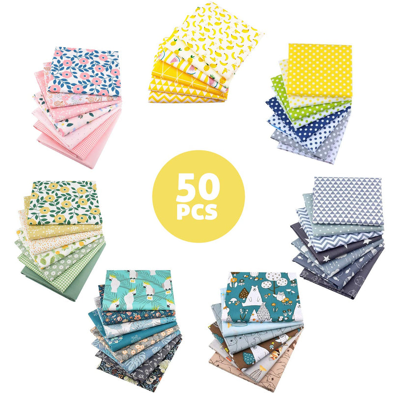 Aubliss 50pcs 100% Cotton Fabric Bundle 9.84" x 9.84" (25cm x 25cm) PreCut Fat Squares Sheets Printed Floral Sewing Supplies for Patchwork Sewing DIY Crafting Quilting Fabric 50pcs-floral - NewNest Australia