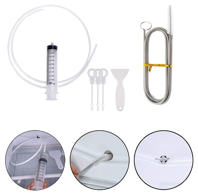 MUAECH 7 Pcs Refrigerator Drain Hole Clog Remover Cleaning Tool,Reusable Fridge Dredging Kit,Include Cleaning Syringe, 60IN Hose,3 Plunger, 1 Shovel, 1 Long Flexible Refrigerator Scrub Brush 7P Fridge Cleaning Tools - NewNest Australia