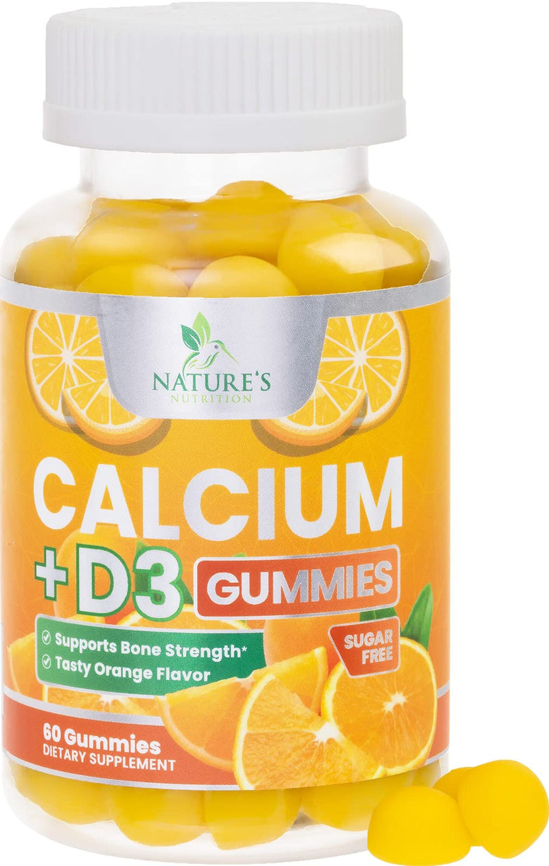 Calcium Gummies Sugar Free with Vitamin D3 - Highly Concentrated Calcium Carbonate and Vitamin D Gummy Chews Support Bones and Teeth - Non-GMO, Tasty Orange Flavor, for Everyone - 60 Gummies 60 Count (Pack of 1) - NewNest Australia
