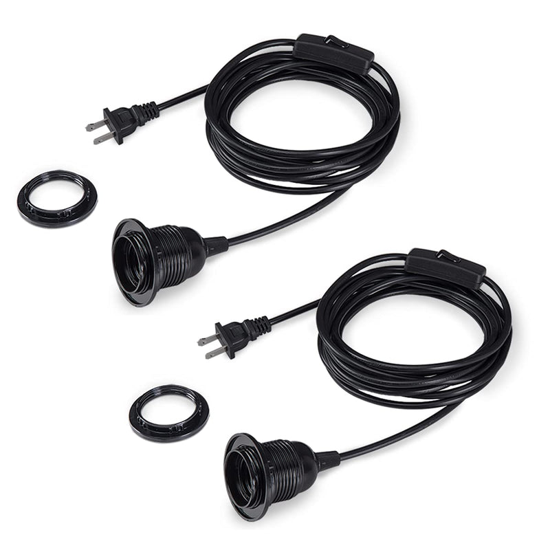 HESSION 2-Pack 15 Feet Plug in Pendant Light, Black Extension Hanging Lantern Cord Cable with in-Line On/Off Switch, E26 E27 Socket - NewNest Australia