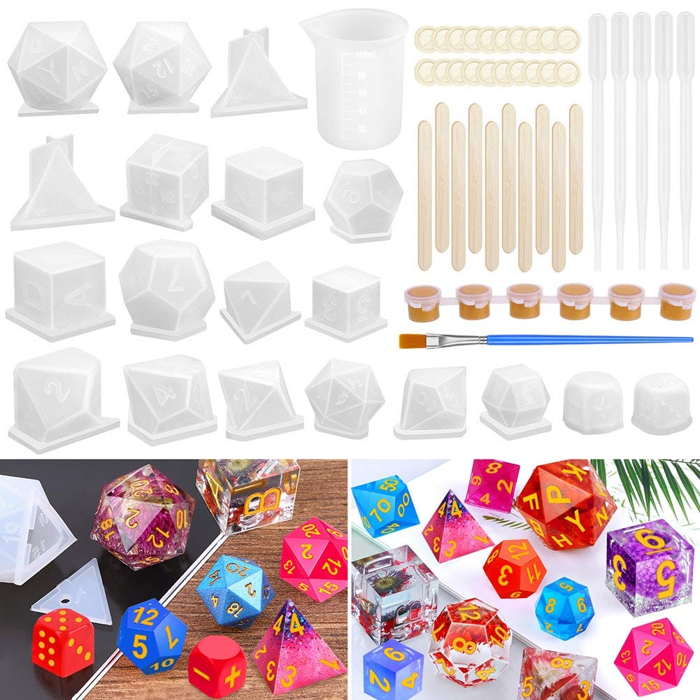 Resin Dice Molds, Shynek 19 Styles Polyhedral Game Dice Molds Set with Silicone Dice Mold, Mixing Sticks, Measuring Cup, Droppers, Acrylic Paints Set for Epoxy Resin Dice Making - NewNest Australia