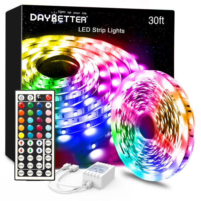 DAYBETTER Led Lights 30ft, Led Strip Lights with Remote and Power Supply Flexible, RGB Color Changing Led Lights for Bedroom Kitchen Home Party M - NewNest Australia