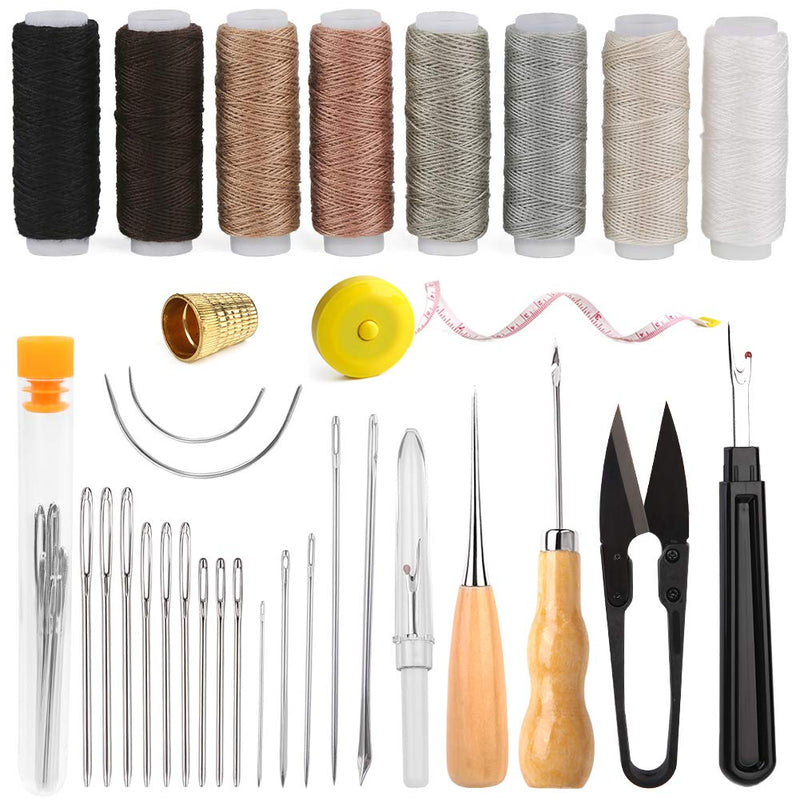 Leather Sewing Upholstery Repair Kit with Sewing Awl, Seam Ripper, Leather Hand Sewing Stitching Needles, Sewing Thread, Leather Craft Tool Kit for Beginners and Professionals Leather Craft DIY - NewNest Australia