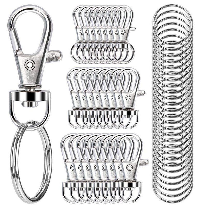 100PCS Swivel Snap Hooks with Key Rings, Premium Metal Swivel Lobster Claw Clasps Assorted Sizes (Large, Medium, Small) for Keychain Clip Lanyard, Jewelry Making, Crafts, Silver - NewNest Australia