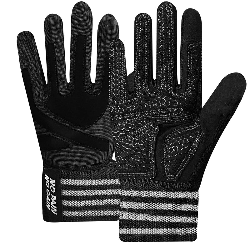 Weightlifting Workout Gloves Full Half Finger with Wrist Strap Support, Padded Grip for Weight Lifting Gym Fitness Exercise Training Men Male Full-Black Large - NewNest Australia