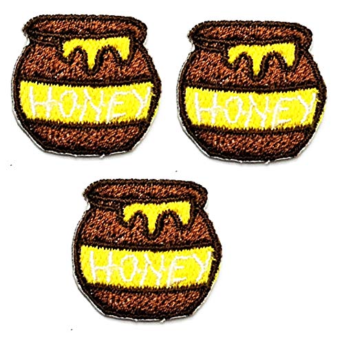 Umama Patch Set of 3 Mini Brown Honey Jar Applique Patch Cute Honey Bee Embroidered Iron On Patches Craft Decorative Repair Logo Fabric Jeans Jackets Shoes Caps Bags - NewNest Australia