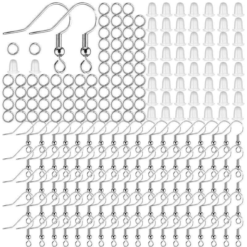 925 Sterling Silver Earring Hooks, 300 Piece Earring Making Kit with Hypoallergenic Earring Hooks, Jump Rings and Clear Rubber Earring Backs for DIY Jewelry Making (Silver) - NewNest Australia
