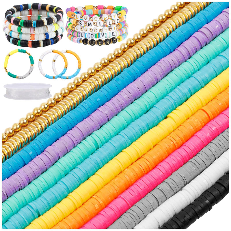 4100 Pcs Clay Beads Kit, Beads for Jewelry Making, Flat Polymer Clay Beads with Alloy Beads, Spacer & Crystal Line for Jewelry Making, Bracelets Necklace Earring DIY Craft Kit (6mm, 10 Colors Beads) - NewNest Australia