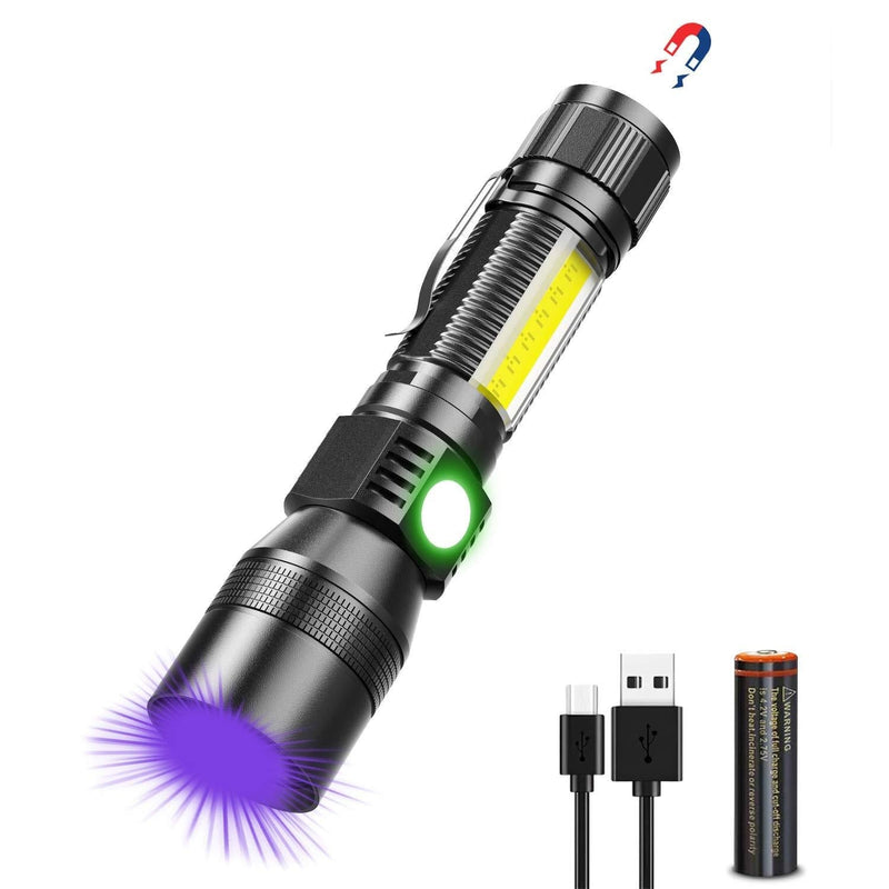 UV Flashlight Black Light, USB Rechargeable Flashlight with Magnetic Base - 1000lm High Light, Side Light, 7 Modes, Zoomable, Waterproof – LED Torch for Mechanics Pet Urine Stains Detection (1) 1 - NewNest Australia