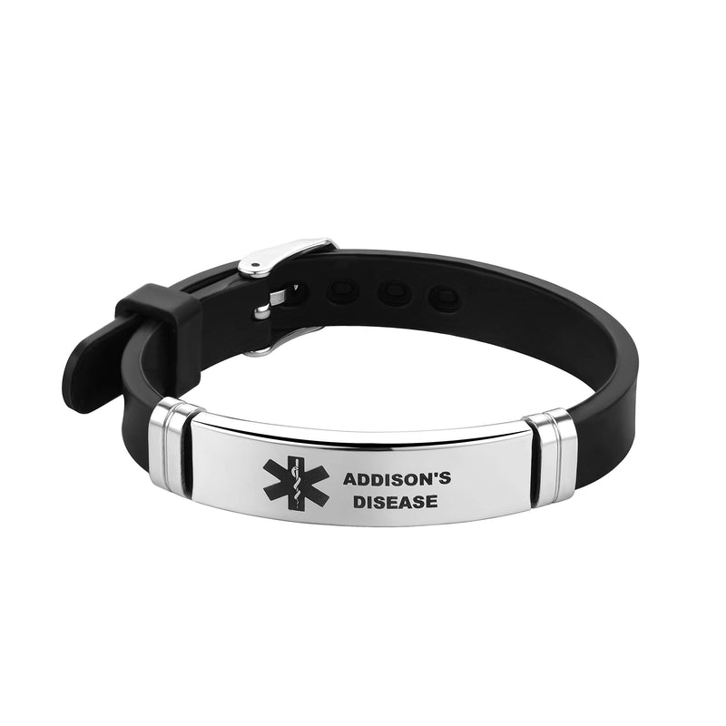 LuxglitterLin Medical Alert ID Bracelet Laser Engraved ELIOUS Black Adjustable Wristband for Men Women Emergency First Aid 8.5" addison's disease - NewNest Australia