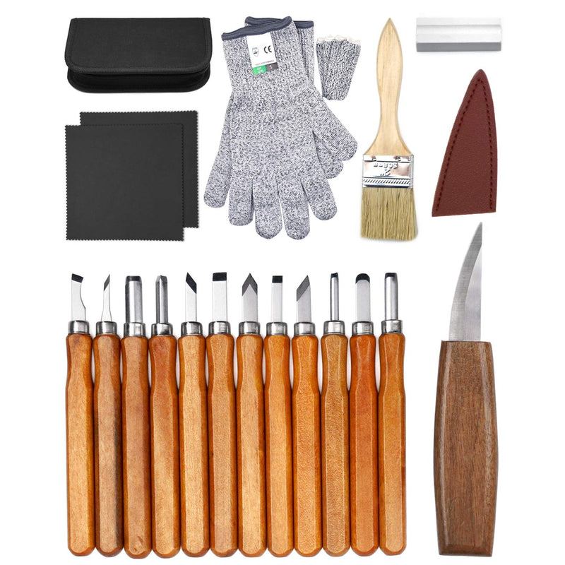 Wood Carving Tools Kit for Beginners 23pcs Hand Carving Knife Set Craft Engraving Supplies Include All-Purpose Cutting Knife and Detail Knife with Cut Resistant Gloves for Kids Adults Woodcrafts DIY… SET1 - NewNest Australia