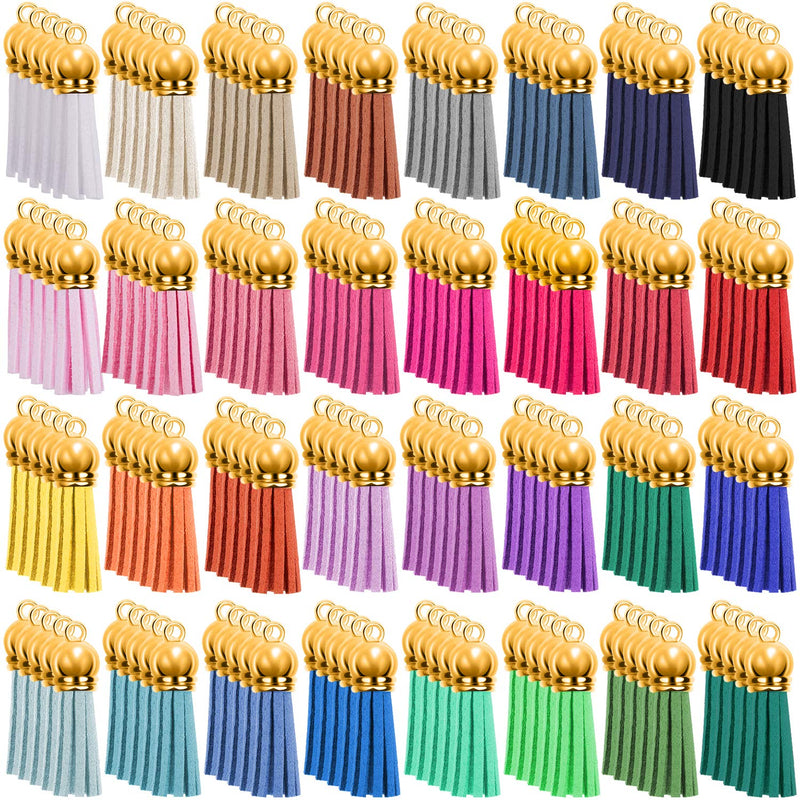 SIQUK 160 Pieces Keychain Tassels Leather Tassel Jewelry Making Tassel Pendants Gold Tassel Charm for Keychain DIY Craft Supplies, 32 Colors (Gold Cap) Gold Cap - NewNest Australia