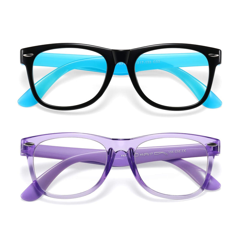 Kids Blue Light Blocking Glasses girls boys 2 pack, computer video gaming glasses for kids girls boys Age 3-10,Anti blue light & Headache (black blue + transparent purple) Black Blue + Transparent Purple - NewNest Australia