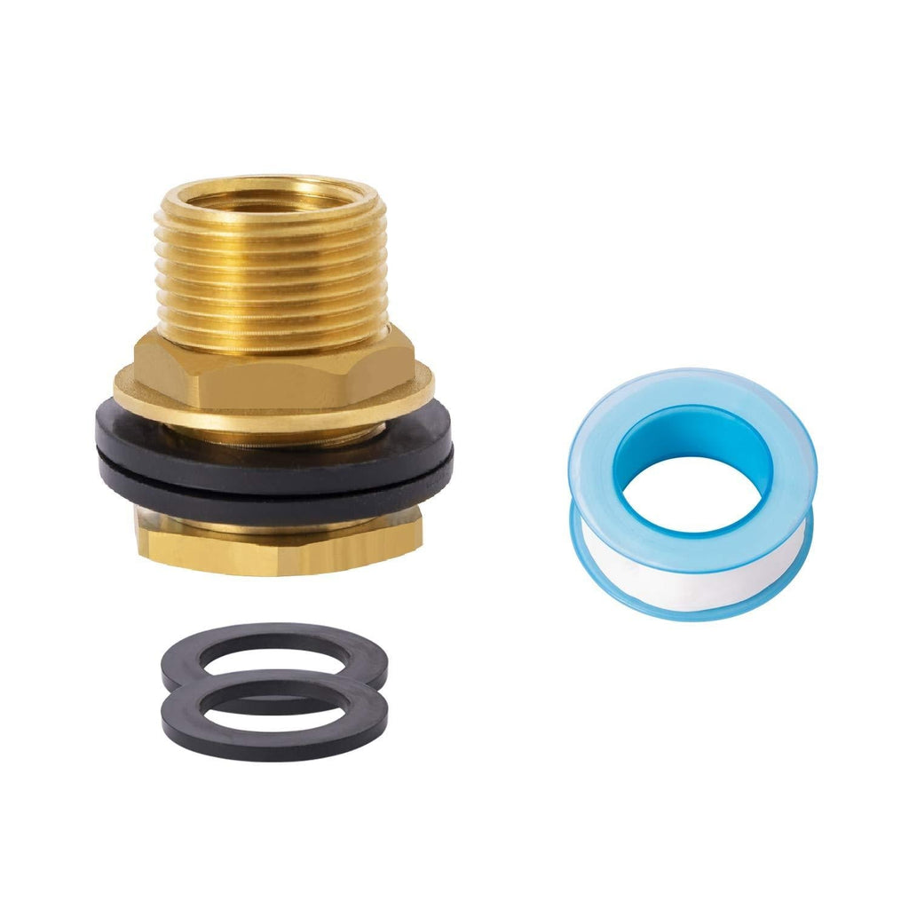 SUNGATOR Water Bulkhead Tank Connector Lead Free brass, 1/2" Female Thread and 3/4" Male Garden Hose Threaded with Extra 2-Piece Rubber Rings and 1 Sealing Tape 1 Pack - NewNest Australia