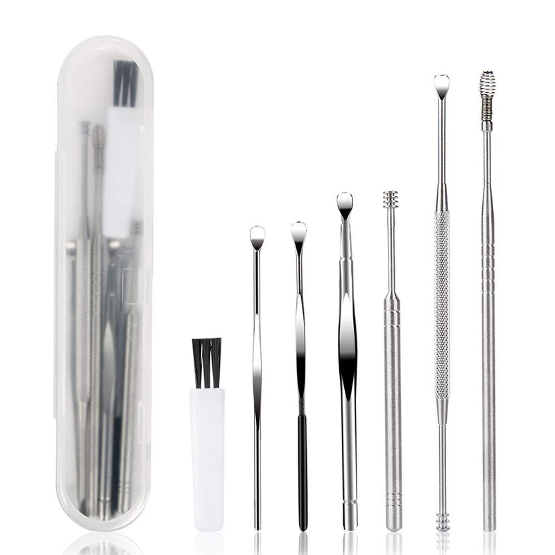 7 Pcs Ear Pick Earwax Removal Kit, BetyBedy Ear Cleansing Tool Set, Ear Curette Ear Wax Remover Tool with Cleaning Brush and Storage Box, Sliver - NewNest Australia