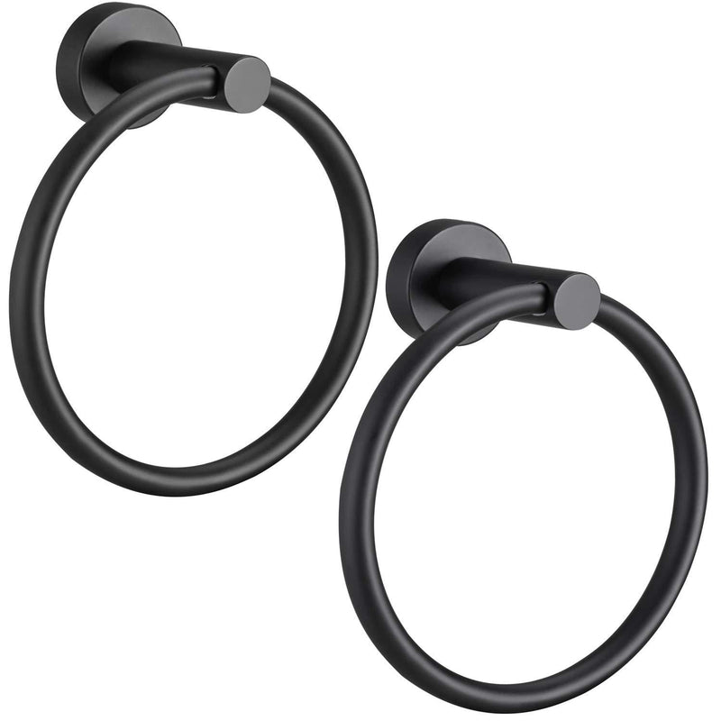 Pynsseu Matte Black Towel Ring for Bathroom 2 Pack, Kitchen Bath Towel Holder Hangers Wall Mount Heavy Duty Storage Stainless Steel - NewNest Australia