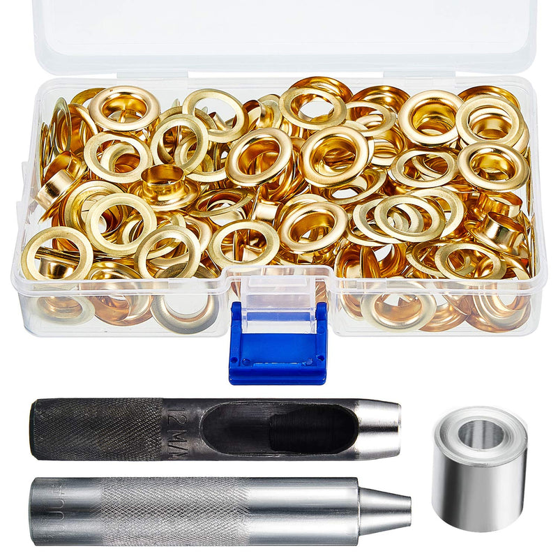 Pangda Grommet Tool Kit, Grommet Setting Tool and 100 Sets Grommets Eyelets with Storage Box (Gold, 1/2 Inch Inside Diameter) 1/ 2 Inch Inside Diameter Gold - NewNest Australia