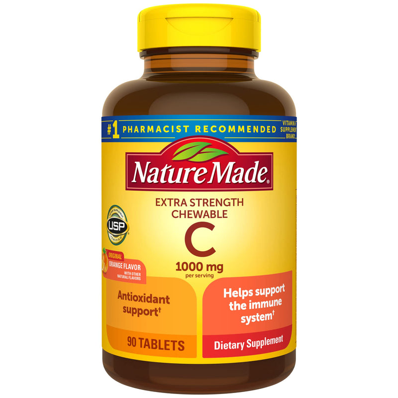 Nature Made Extra Strength Vitamin C Chewable 1000mg, for Immune Support, Antioxidant Support, Supports Iron Absorption and Collagen Synthesis for Skin Health, 90 Count - NewNest Australia