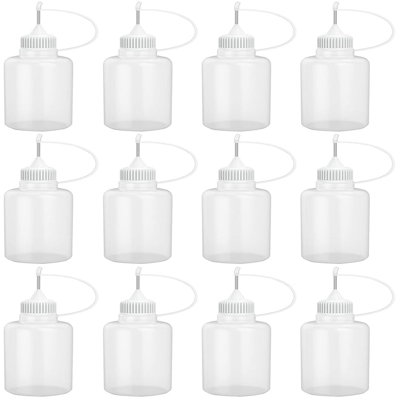 12 Pcs 1 Ounce Needle Tip Glue Bottle 30ml Plastic Dropper Bottles for Small Gluing Projects, Paper Quilling DIY Craft, Acrylic Painting, White Lid - NewNest Australia
