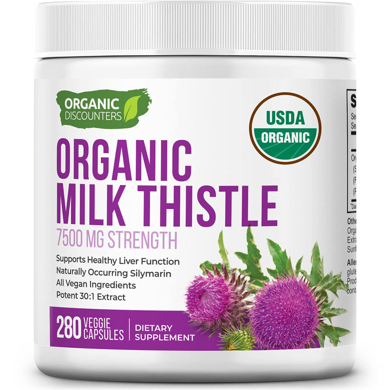 Organic Discounters USDA Organic Milk Thistle Extract Capsules, 280 Count, 7500 mg Strength, Potent 30:1 Extract, USDA Certified Organic, Rich in Silymarin Flavonoids, Vegan, Non-GMO and All-Natural - NewNest Australia