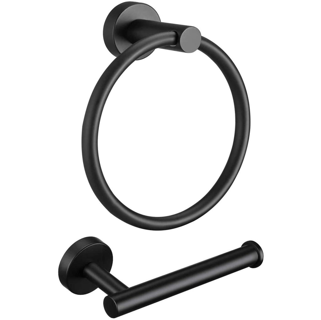 Pynsseu Bathroom Towel Ring Set, 304 Stainless Steel Matte Black Hardware Accessories Set Includes Hand Towel Holder, Toilet Paper Holder, Black Towel Rack for Bathroom - NewNest Australia