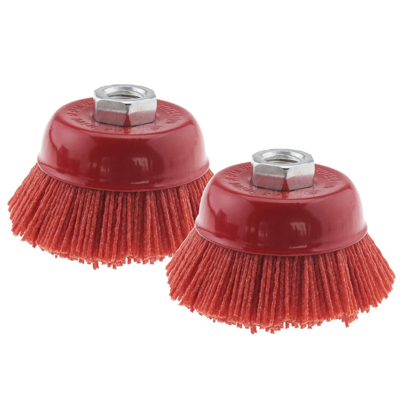 2 Pcs 75mm/3 Inch Nylon Filament Abrasive Wire Cup Brush Steel Internal Thread M14x2 Red for Metal Polishing Cleaning Grinder Rust Removal - NewNest Australia