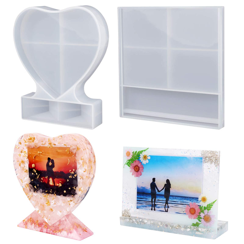 LET'S RESIN Resin Photo Frame Molds, Large Size Silicone Picture Frames Resin Molds for Casting, Square & Heart Shape Silicone Epoxy Molds for DIY Home Table Decor - NewNest Australia